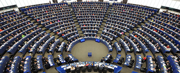 Members of the European Parliament take part in a voting session at the European Parliament in Strasbourg, eastern France, on April 19, 2012. A controversial deal enabling the longterm transfer of EU air passenger data to US authorities as part of the global fight against terror was finally approved today in the European Parliament. The agreement, intended to replace a provisional accord from 2007, sets the legal conditions for the transfer of air passengers' personal data to the US Department of Homeland Security.  So-called Passenger Name Record (PNR) information is provided by travellers and collected by air carriers during reservation and check-in procedures.   AFP PHOTO/FREDERICK FLORIN (Photo credit should read FREDERICK FLORIN/AFP/Getty Images)