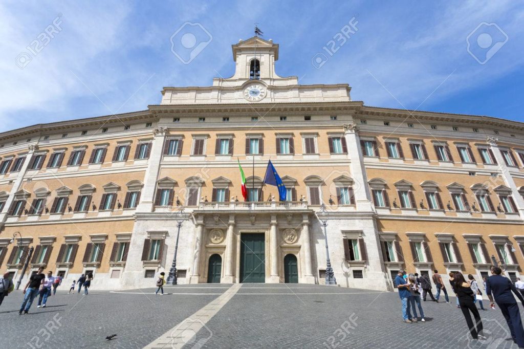 Rome, Italy - April 28, 2012: Palazzo Montecitorio is a building in Rome, where the seat of the Chamber of Deputies of the Italian Republic.