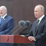 epa08518129 Russian President Vladimir Putin (R) and Belarus President Alexander Lukashenko (L) take part in the unveiling ceremony of the Rzhev Memorial to the Soviet Soldier near the village of Khoroshevo outside the town of Rzhev in the Tver region, Russia, 30 June 2020. The 25-metre-tall bronze figure of a Soviet soldier on top of a 10-metre-high hill commemorates Soviet soldiers who lost their lives in World War II.  EPA/MICHAEL KLIMENTYEV/SPUTNIK/KREMLIN POOL / POOL MANDATORY CREDIT