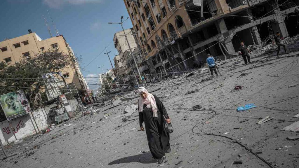 GAZA CITY, GAZA - MAY 12: Scenes from targeting Al-Jawhara Tower in central Gaza on May 12, 2021 in Gaza City, Gaza. At least three dozen Palestinians and five Israelis have been killed in the cross-border exchange of rockets and aerial bombardment, which followed a series of violent confrontations between Israeli police and Palestinian protesters in East Jerusalem. (Photo by Fatima Shbair/Getty Images)