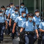 Hong Kong Police Arrests Top Apple Daily Staff Using Security Law Police Officers are seen leaving the headquarters of the Apple Daily newspaper and its publisher Next Digital Ltd. in Hong Kong, China, on Thursday, June 17, 2021. Hong Kong s national security police arrested five executives of the pro-democracy Apple Daily newspaper for suspected breaches of the national security law, local news outlets reported Thursday, as the government escalated its campaign against well-known activist and media tycoon Jimmy Lai. Hong Kong China yuen-hongkong210617_np25B PUBLICATIONxNOTxINxFRA Copyright: xVernonxYuenx